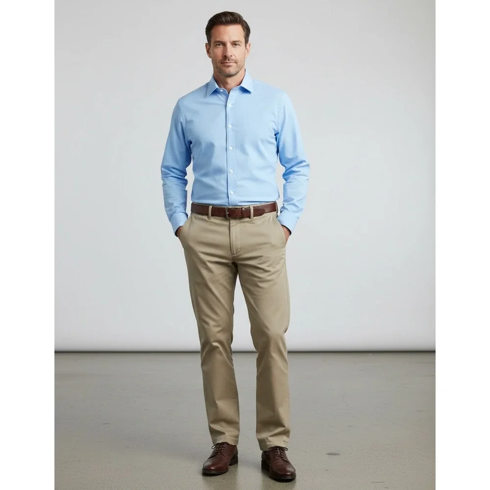 George Mens Khaki Chino Pants Tan Flat Front Straight Leg Trousers 31x29.5